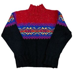 Express Tricot Y2K Vintage Nordic Scandinavian Wool Intarsia Sweater XS Holiday